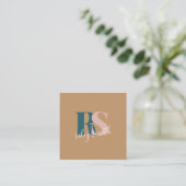 Elegant monogram modern bruin blauwgroen professio vierkante visitekaartje (Staand voorkant)