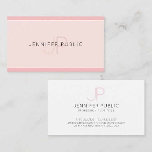 Elegant Monogram Modern Design Trendy Pink Plain Visitekaartje (Voorkant / Achterkant)