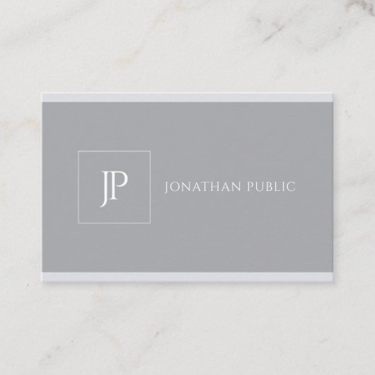 Elegant Monogram Modern Eenvoudig Grijs Sjabloon Visitekaartje (Voorkant)