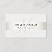 Elegant monogram modern FAUX Silver Stripe White Visitekaartje (Voorkant)