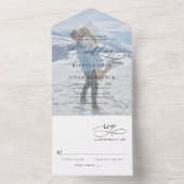 Elegant Monogram Modern Fotobruiloft All In One Uitnodiging (Binnen)