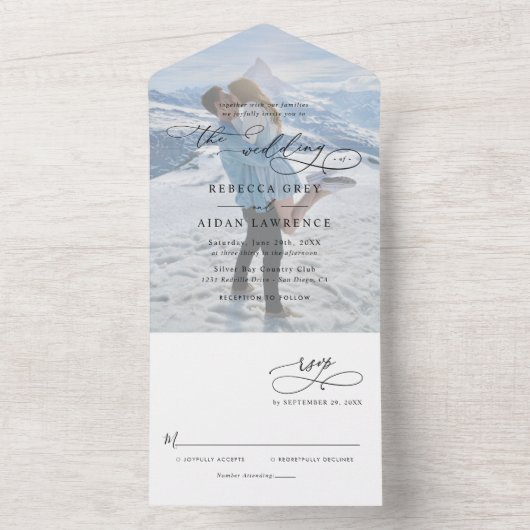 Elegant Monogram Modern Fotobruiloft All In One Uitnodiging (Binnen)