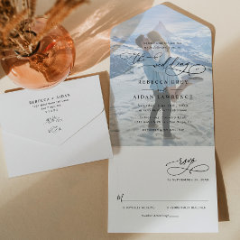 Elegant Monogram Modern Fotobruiloft All In One Uitnodiging