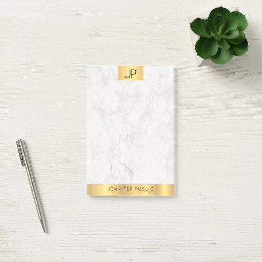 Elegant Monogram Modern Goud en Marmeren Vlak Post-it® Notes (Kantoor)
