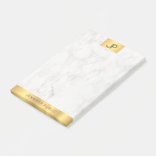Elegant Monogram Modern Goud en Marmeren Vlak Post-it® Notes (Schuin)