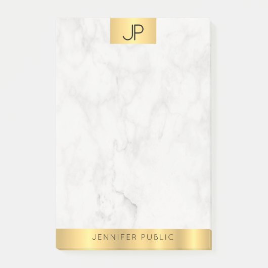 Elegant Monogram Modern Goud en Marmeren Vlak Post-it® Notes (Voorkant)