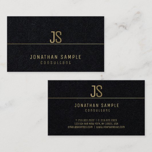 Elegant Monogram Modern Goud Naam Elite Sjabloon Visitekaartje (Voorkant / Achterkant)