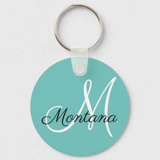 Elegant Monogram Modern Green Blue White Sleutelhanger (Voorkant)
