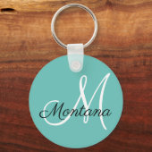 Elegant Monogram Modern Green Blue White Sleutelhanger (Voorkant)