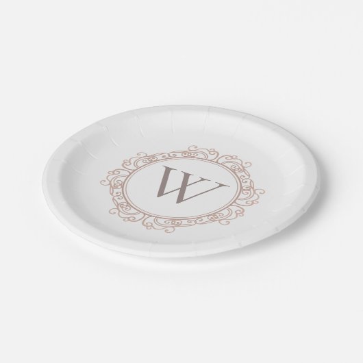 Elegant Monogram Modern Klassiek Ivoor Blush Papieren Bordje (Gekanteld)