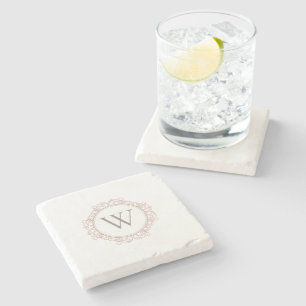 Elegant Monogram Modern Klassiek Koperen Blush Stenen Onderzetter