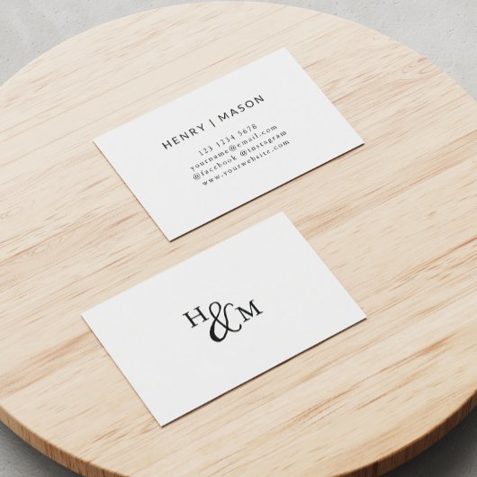 Elegant monogram modern minimalistisch partnerscha visitekaartje