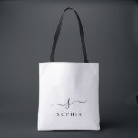 Elegant Monogram Modern Minimalistisch Tote Bag<br><div class="desc">Personaliseer deze stijlvolle canvas tas met jouw naam initiaal monogram. Design heeft een eenvoudig aangepast monogram ontwerp in een klassieke zwarte moderne minimalistische typografie op een zwarte achtergrond. Gemakkelijk aan te passen. Perfect als cadeau voor al je dierbaren. Pak er ook eentje voor jezelf.</div>