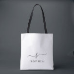 Elegant Monogram Modern Minimalistisch Tote Bag<br><div class="desc">Personaliseer deze stijlvolle canvas tas met jouw naam initiaal monogram. Design heeft een eenvoudig aangepast monogram ontwerp in een klassieke zwarte moderne minimalistische typografie op een zwarte achtergrond. Gemakkelijk aan te passen. Perfect als cadeau voor al je dierbaren. Pak er ook eentje voor jezelf.</div>