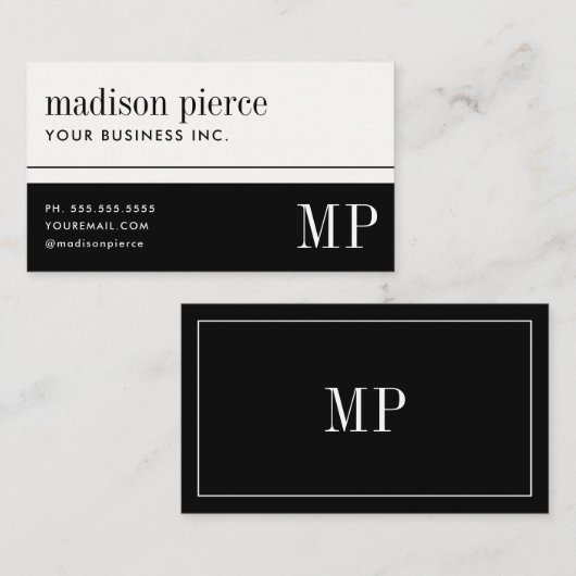 Elegant Monogram Modern Minimalistisch Visitekaartje (Voorkant / Achterkant)