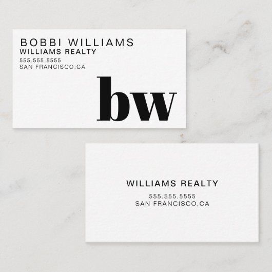 Elegant Monogram Modern Minimalistisch Visitekaartje (Voorkant / Achterkant)