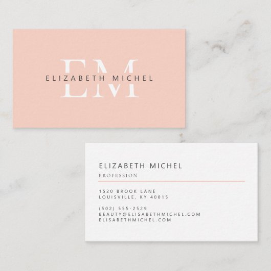 Elegant monogram modern perzikberoep visitekaartje (Voorkant / Achterkant)