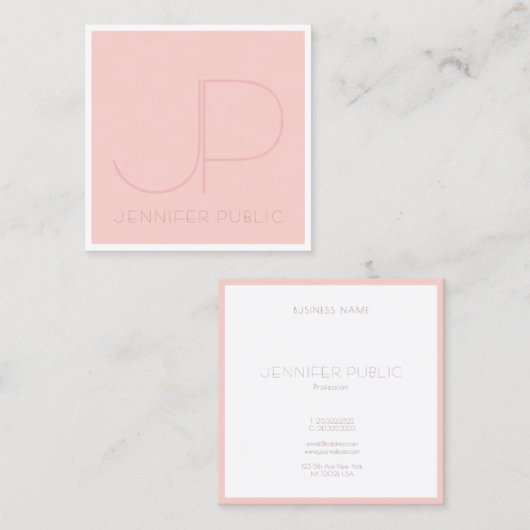Elegant Monogram Modern Pink White Sjabloon Trendy Vierkante Visitekaartje (Voorkant / Achterkant)