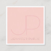 Elegant Monogram Modern Pink White Sjabloon Trendy Vierkante Visitekaartje (Voorkant)