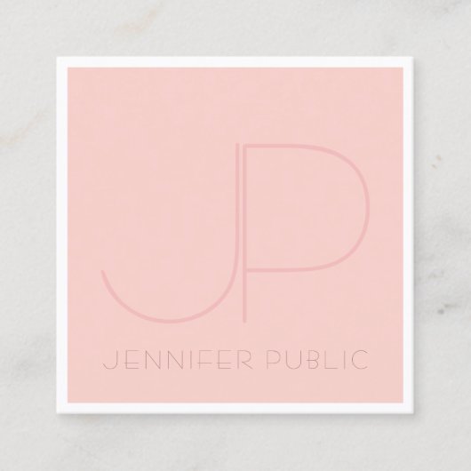 Elegant Monogram Modern Pink White Sjabloon Trendy Vierkante Visitekaartje (Voorkant)