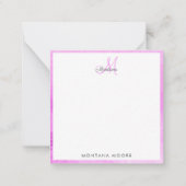 Elegant Monogram Modern Roze Waterverf Abstract Notitiekaartje (Voorkant)