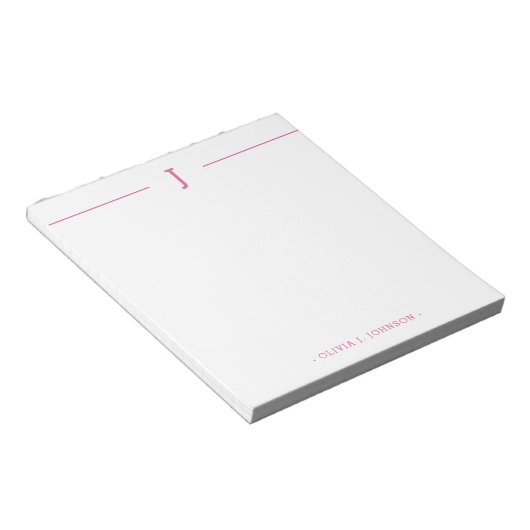 Elegant Monogram Modern Roze Wit Notitieblok (Schuin)