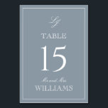 Elegant Monogram Modern Script Stoffig Blauw Bruil Kaart<br><div class="desc">Leid uw gasten naar hun stoelen met stijl met behulp van onze Elegant Monogram Modern Script Dusty Blue Wedding Table Number kaarten. Deze prachtig ontworpen kaarten zijn voorzien van een luxe stoffig blauw en wit palet, perfect voor het toevoegen van een vleugje verfijning aan elke formele affaire. Het verfijnde kalligrafie...</div>