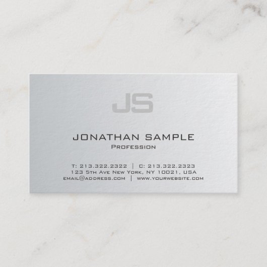 Elegant Monogram Modern Silver Design Luxe Visitekaartje (Voorkant)