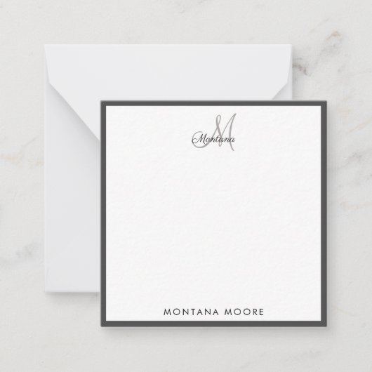 Elegant Monogram Modern Simple Girly Black Notitiekaartje (Voorkant)