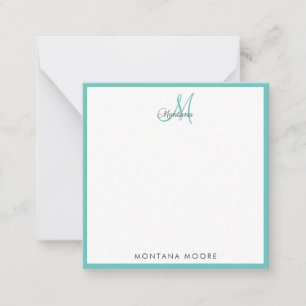Elegant Monogram Modern Simple Girly Blauwgroen Notitiekaartje