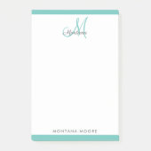 Elegant Monogram Modern Simple Girly Blauwgroen Po Post-it® Notes (Voorkant)