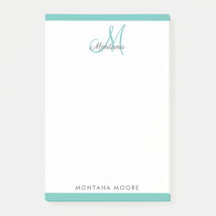 Elegant Monogram Modern Simple Girly Blauwgroen Po Post-it® Notes