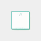 Elegant Monogram Modern Simple Girly Blauwgroen Post-it® Notes (Voorkant)