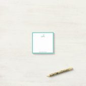 Elegant Monogram Modern Simple Girly Blauwgroen Post-it® Notes (Op bureau)