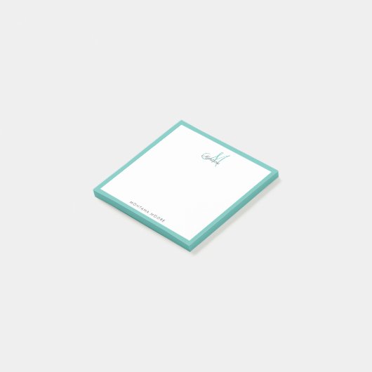 Elegant Monogram Modern Simple Girly Blauwgroen Post-it® Notes (Schuin)