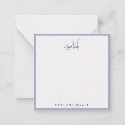 Elegant Monogram Modern Simple Girly Peri Paars Notitiekaartje (Voorkant)