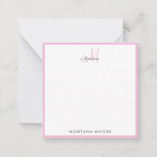 Elegant Monogram Modern Simple Girly Pink Notitiekaartje (Voorkant)