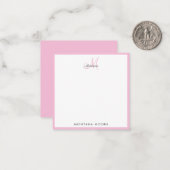 Elegant Monogram Modern Simple Girly Pink Notitiekaartje (Voorkant / Achterkant in situ)