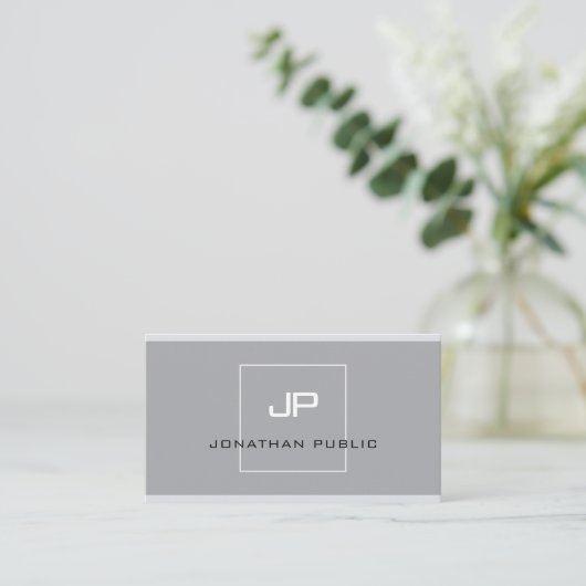 Elegant Monogram Modern Simple Grey Professional Visitekaartje (Staand voorkant)