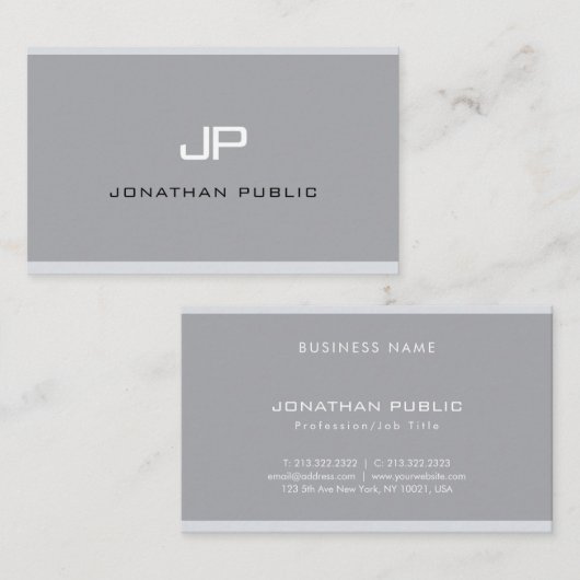 Elegant Monogram Modern Simple Grey Professional Visitekaartje (Voorkant / Achterkant)
