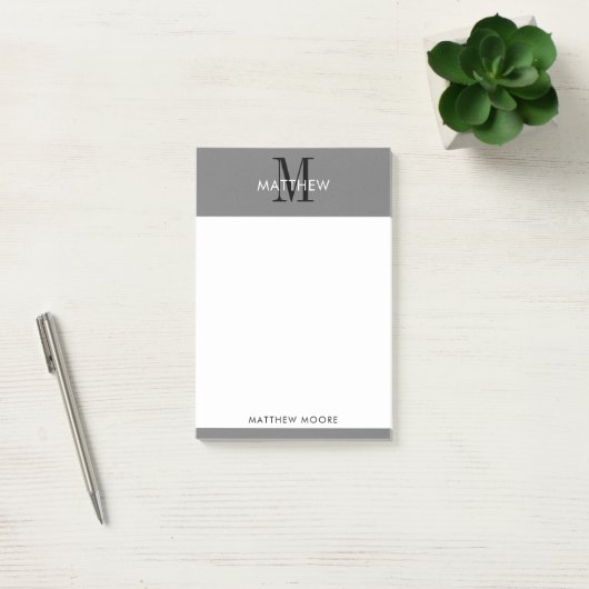 Elegant Monogram Modern Simple Grey White  Post-it® Notes (Kantoor)