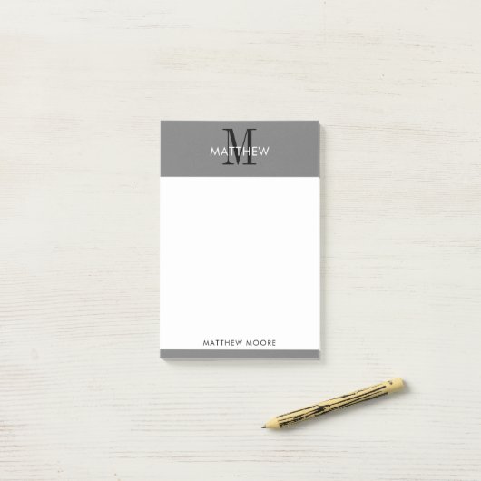 Elegant Monogram Modern Simple Grey White Post-it® Notes (Op bureau)