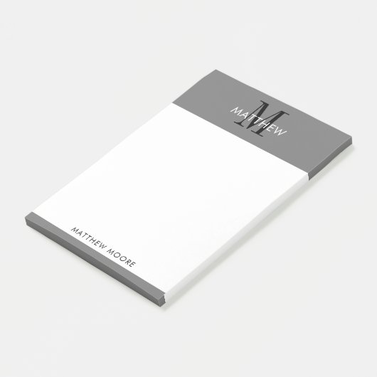 Elegant Monogram Modern Simple Grey White  Post-it® Notes (Schuin)
