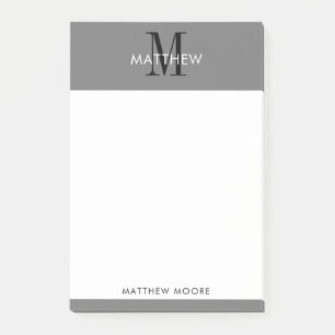 Elegant Monogram Modern Simple Grey White  Post-it® Notes