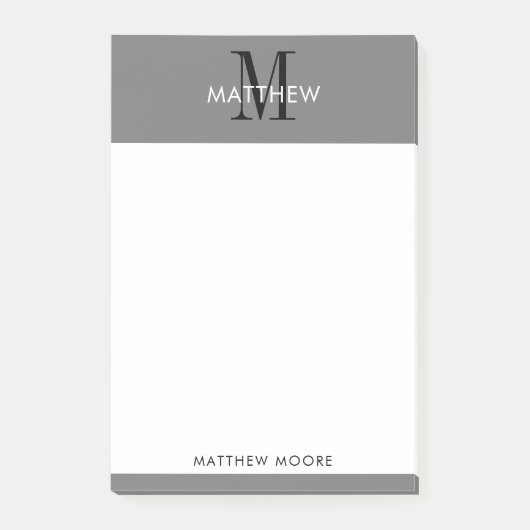 Elegant Monogram Modern Simple Grey White Post-it® Notes (Voorkant)