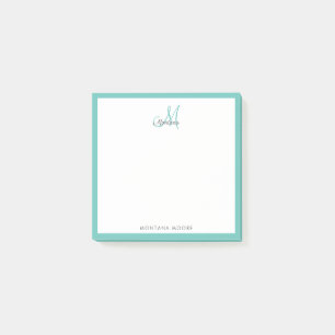 Elegant Monogram Modern Simple Meisje Blauwgroen Post-it® Notes
