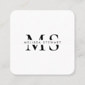 Elegant monogram modern zwart wit afgerond vierkante visitekaartje (Voorkant)