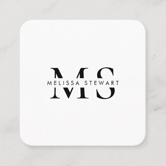 Elegant monogram modern zwart wit afgerond vierkante visitekaartje (Voorkant)