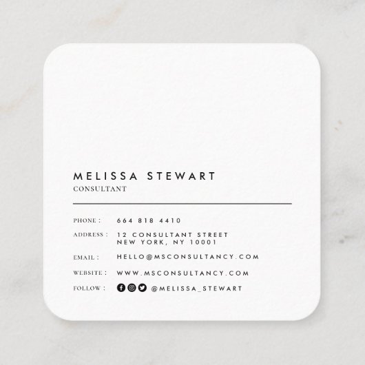 Elegant monogram modern zwart wit afgerond vierkante visitekaartje (Achterkant)