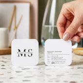 Elegant monogram modern zwart wit afgerond vierkante visitekaartje